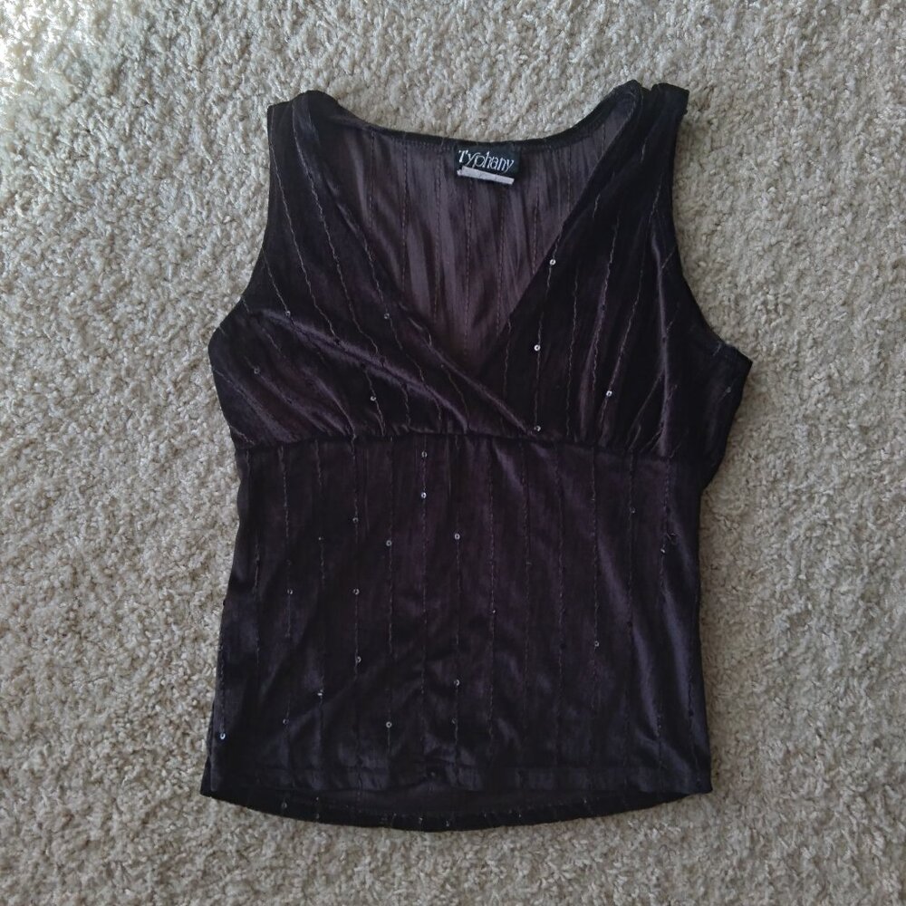 Vintage Typhany Dark Brown Velvet Sequin Tank Top with V-Neck Size XS/Small
